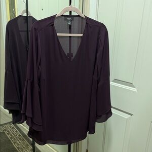 Alfani Plum V-Neck Tiered Bell Sleeve Blouse